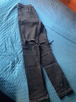 Black Ripped Demin Broadway Pants. Zipper From Bottom. Size 34
