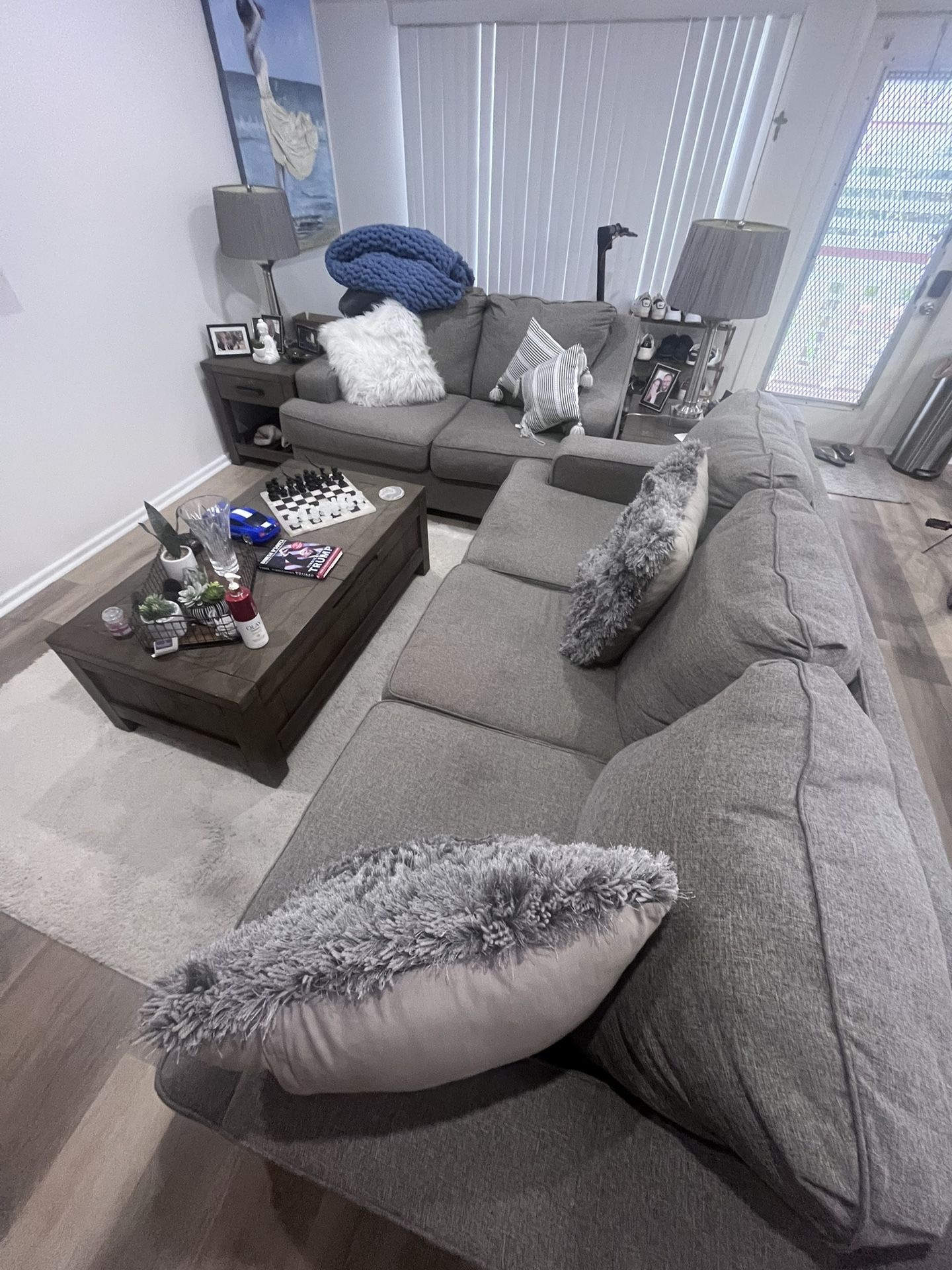 Living Room Set – 2 Couches, End Tables & Lamps