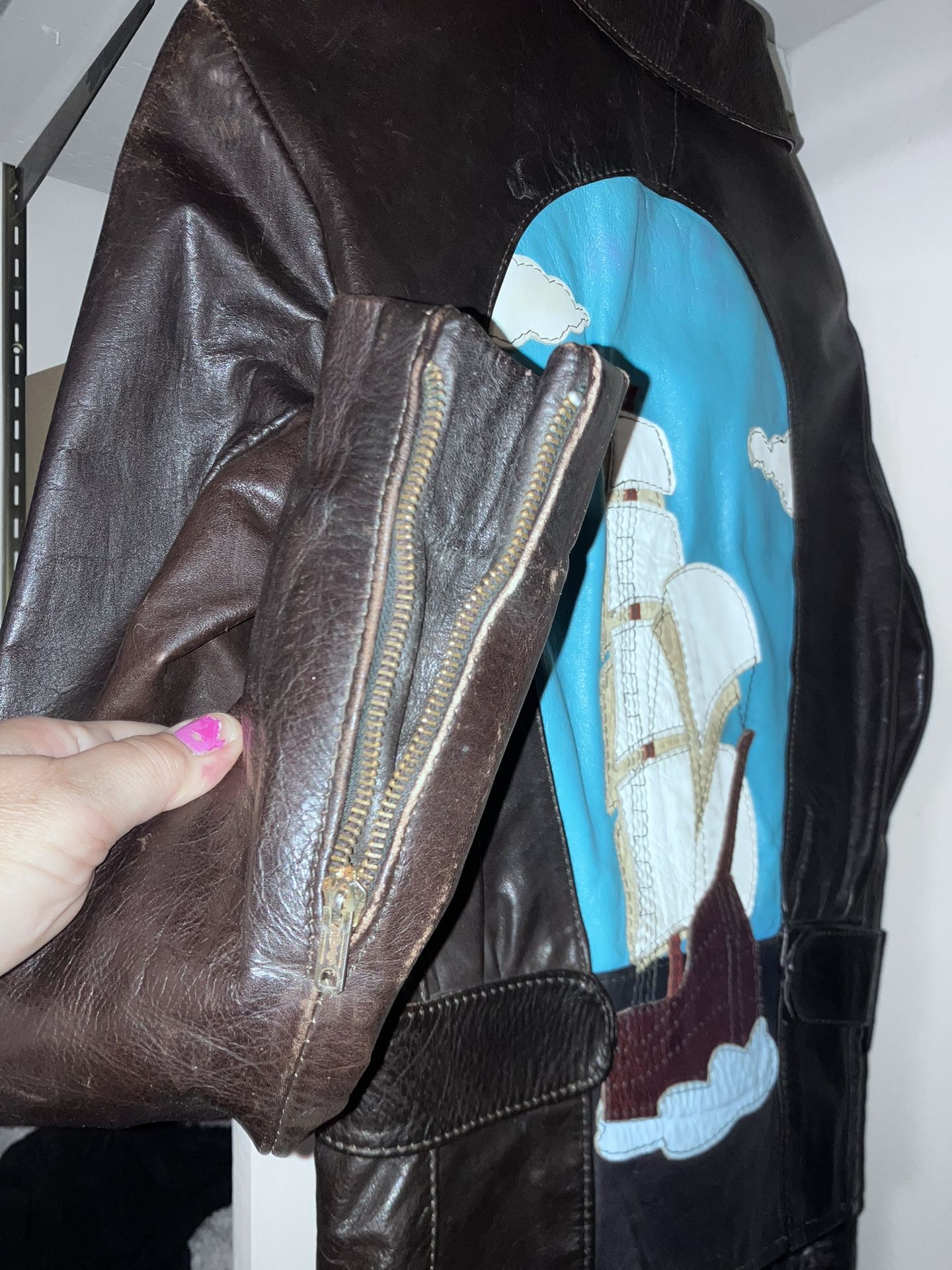 Thick, heavy, leather cowhide, suede motorcycle jacket