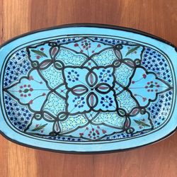 Vintage Le Souk Ceramic Tunisia Hand Painted Glazed Platter Dish