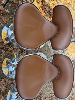 Brown Leather Swivel Bar Stools – Set of 2