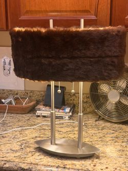 Vintage 1960s Table Lamp with Faux Fur Drum Shade