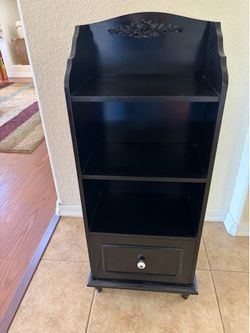 Black Wood Accent Shelf with Drawer