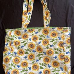 Tote Bag Reversible Green/sunflowers-creations251