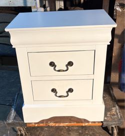 White Satin 2-Drawer Nightstand with Brass Handles