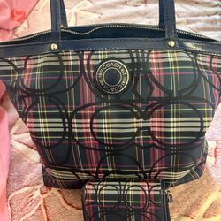 Plaid Vintage Coach Tote Bag 