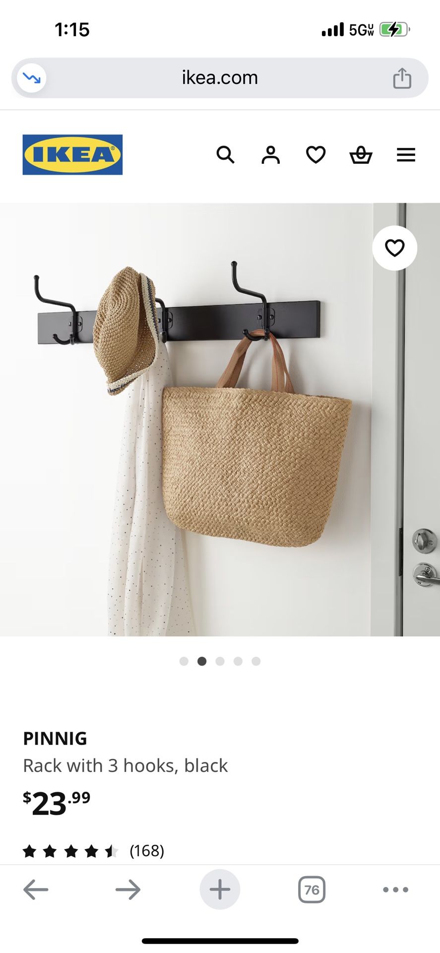 IKEA Pinnig 3-Hook Wall Mounted Rack