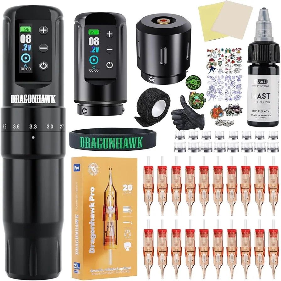 Dragonhawk Atom 2 Pro Adjustable Stroke Wireless Tattoo Machine Kit
