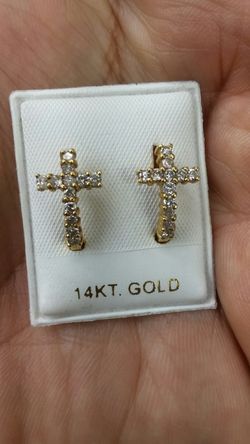 14K GOLD cross earings .50 ct diamonds