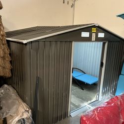 (New in box need assemble)10x8 8’ L x 10’ W x 6.’ H galvanized steel Metal Storage Shed Outdoor Garden Backyard 8’x10’ Storage 