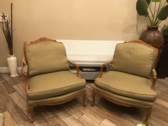 Pair of Vintage French Provincial Bergère Accent Chairs – Solid Wood
