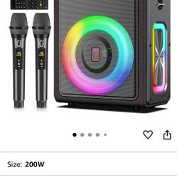 Karaoke Machine, Portable Bluetooth 5.3 Speaker with 2 Wireless Microphones for Adults