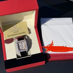 VVS1 lab diamond bussdown leather watch  2 tone rose gold with box, card papers etc Throw Offers