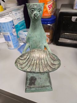 Bronze Cat Figurine Dish Holder