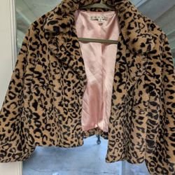 Cabi Faux Fur Leopard Print Cropped Jacket