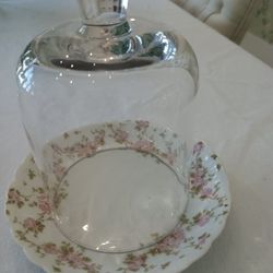 Limoges' Plate w/ Glass Dome. MINT Condition. 