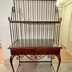 Elegant Wood & Metal Baker’s Rack with Glass Shelves