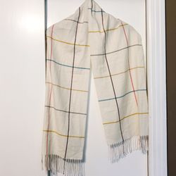 Beige Minimalist Plaid Grid Fringe Scarf