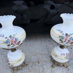 Vintage Hurricane Lamp Floral Design Antique
