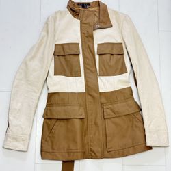 Theory Leather Jacket Size Small UK 3 Macaire Belted Lambs Leather Waxed Cotton
