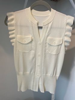 Cream Knit Ruffle Sleeve Button-Front top