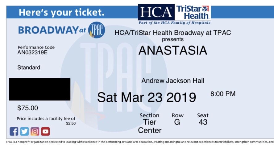 Anastasia at TPAC 2 tickets