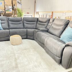 Grey Fabric Reclining Sectional