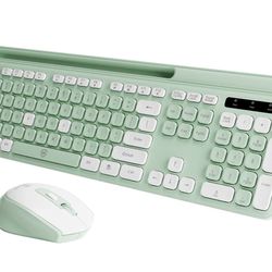Wireless Keyboard and Mouse Combo for Windows & Mac OS, Full-Size Keyboard and Mouse Colorful with USB Receiver&Phone Cradle for Laptop Computer MacBo