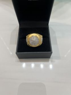 Men's Genuine Diamond Two-Tone Circle Cluster Style Ring (1/10 ct. t.w.) in 18k Gold-Plate  Sterling Silver