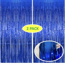 Blue Tinsel Foil Fringe Backdrop Party Decoration