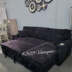 ✅️✅️Convertible Sectiona lBlack Color  W/ Cup Holder & W/ USB Port✅️