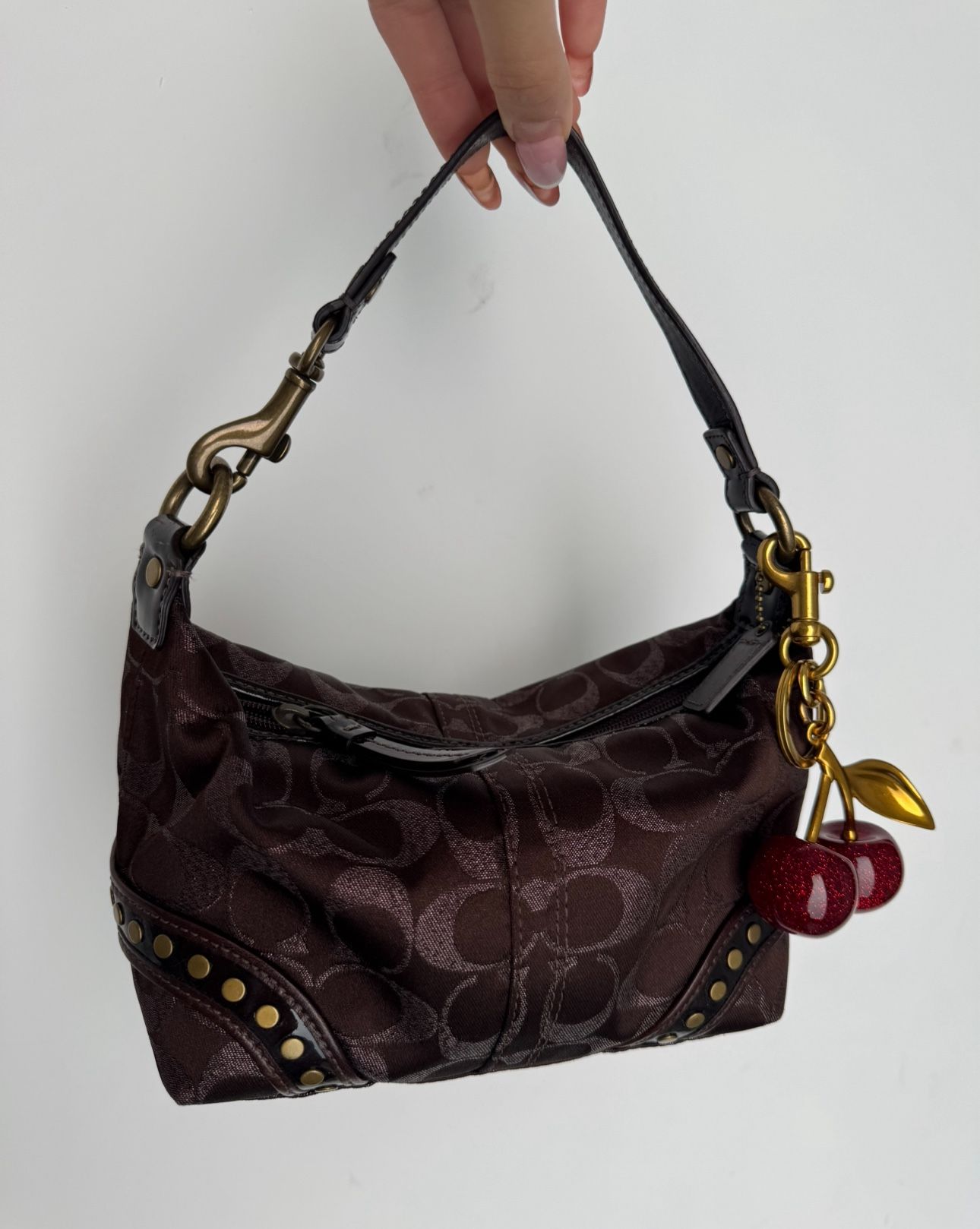 Vintage Coach Brown Studded Mini Hobo