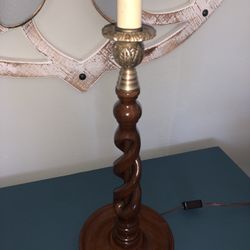 Mid Century Modern Wood Barley Candlestick Table Lamp With Shade