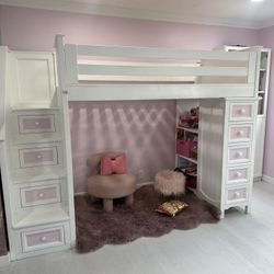 USEyChelsea White Twin Loft Bed with Stairs
