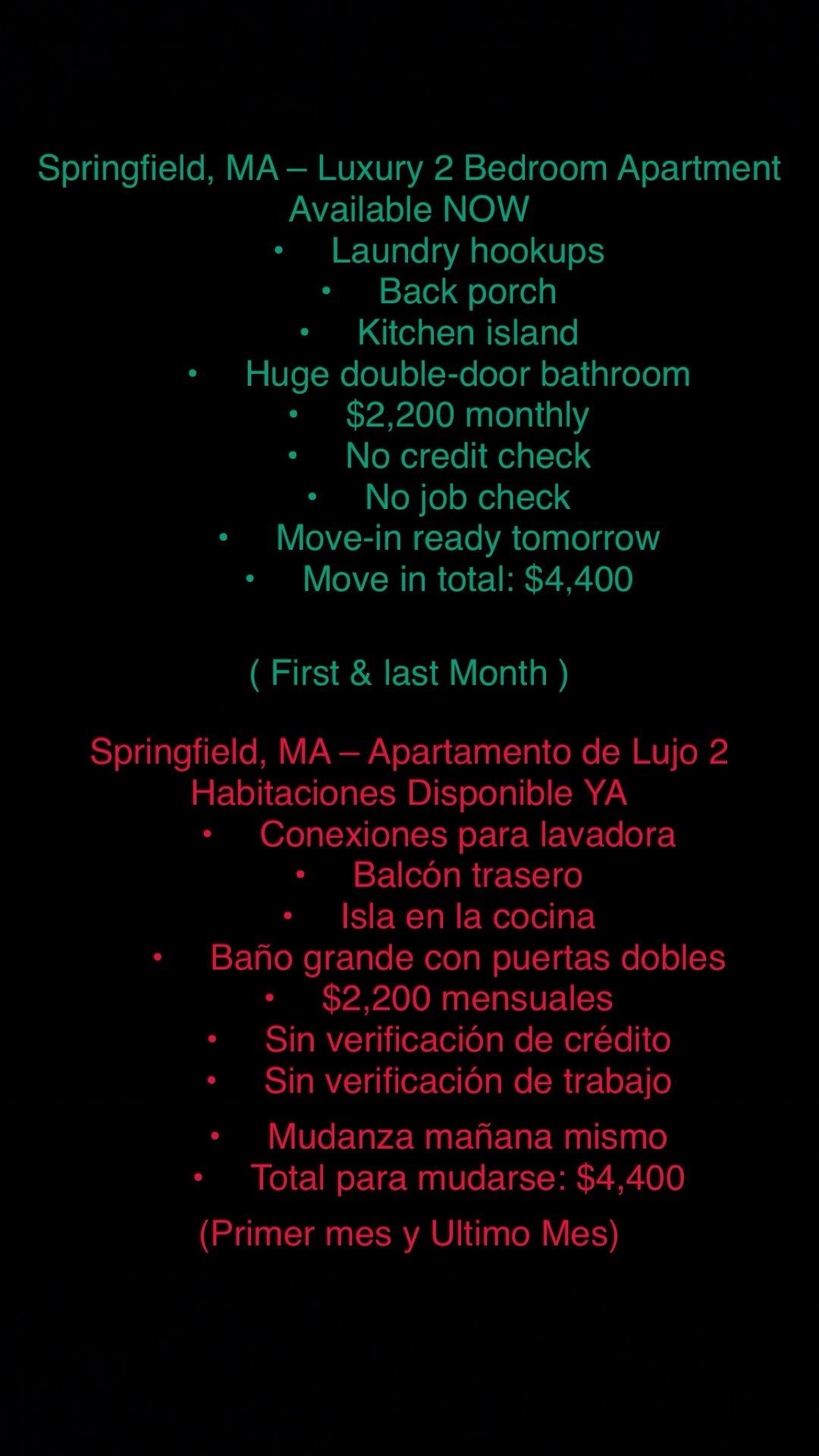 Springfield, MA – Luxury 2 Bedroom Apartment Available NOW