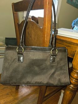 Brown Suede and Croc-Trim Shoulder Bag