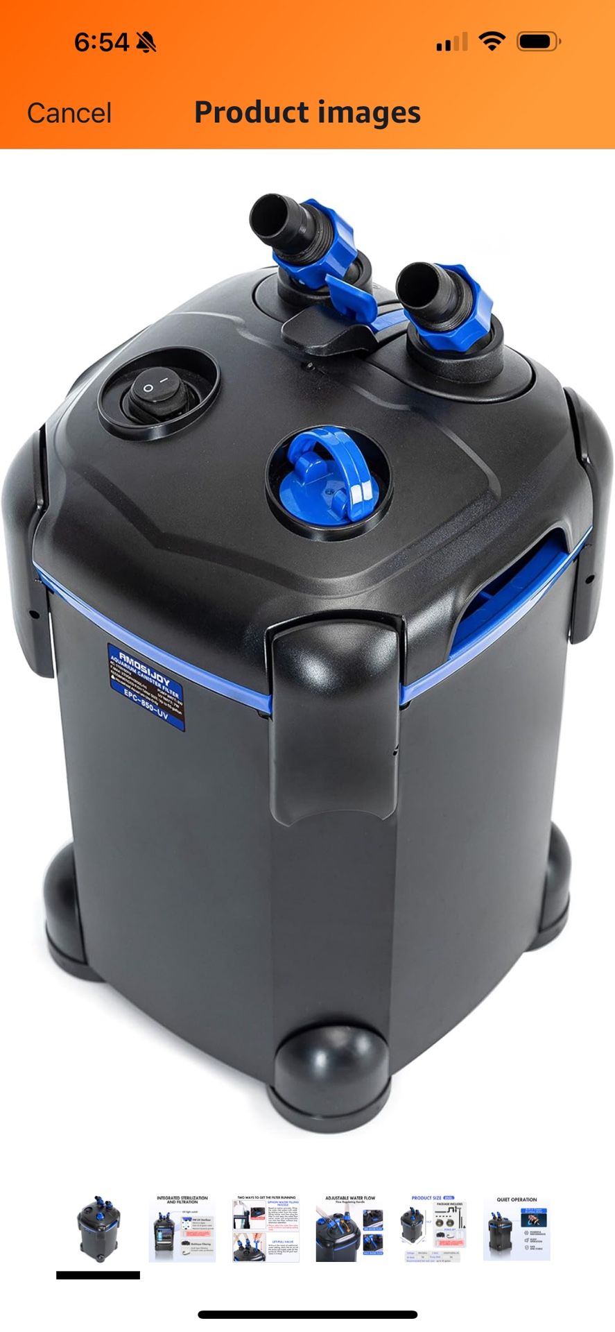AMOSIJOY 225GPH Ultra-Quiet Canister Filter, 2-Stage External Aquarium Filter with Free Media for Large Fish Tanks and Aquariums