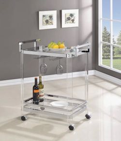 Silver chrome Acrylic serving bar cart with wheels