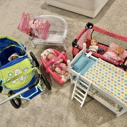 Big Set Of Baby Dolls, Baby Doll Stroller