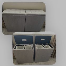 Set of 2 Tufted Upholstered Storage Ottoman Hampers