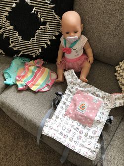 Baby Born Baby Doll With Hello Kitty Ergo Carrier