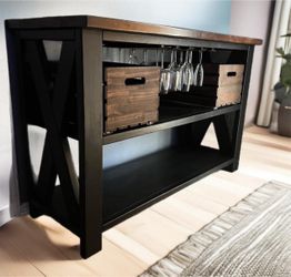Farmhouse Bar Console with Wine Glass Rack