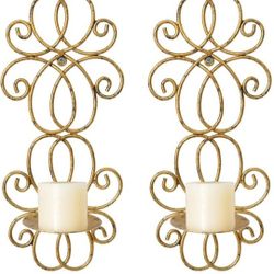 Wall Sconce Candle Holder Set of 2, Antique Gold