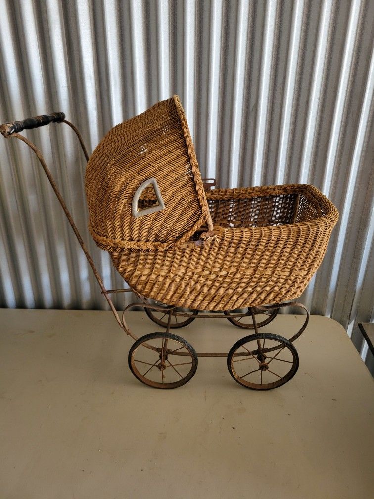Antique Wicker And Wood Stroller