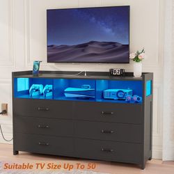 6-Drawer TV Stand Dresser with LED Lights