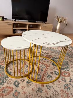 Faux marble nesting coffee table white set of 2