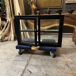 Vintage Black Cabinet - Fireplace Style with Glass Doors