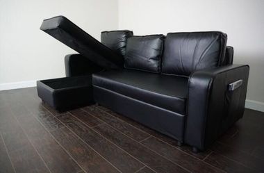 Brand New in Box 2-PC Black Sofa bed Chaise Futon Storage