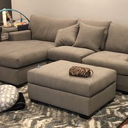 2 Piece Sectional with Left Arm Facing Chaise & Ottoman - Grey, Natural, L-Shaped, Sofa Chaise 