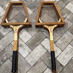 Pair of Vintage Regent Tennis Rackets Press Wood Frames Tournament Full Overlay